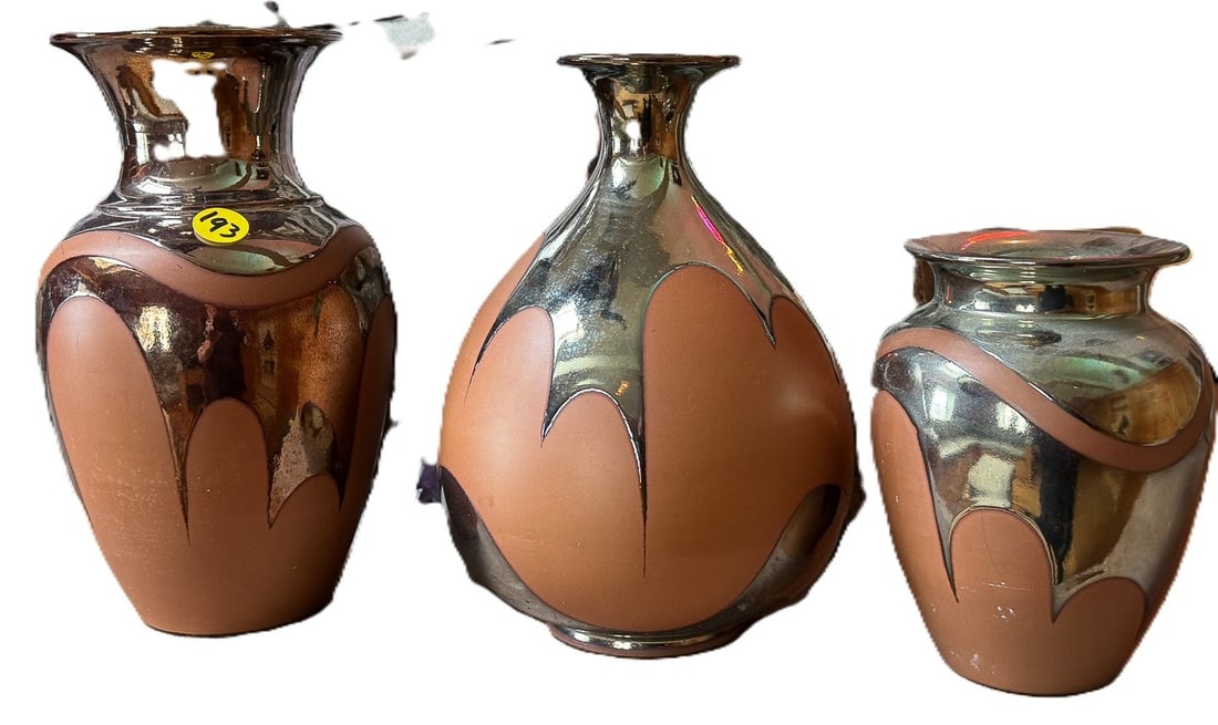 3 SPANISH SILVER OVERLAY VASES, 9" X 5" AND SMALLER (1 of 5)
