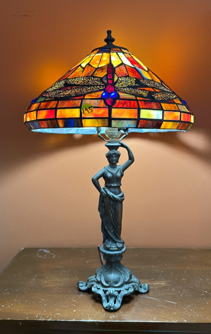 FIGURAL TIFFANY STYLE LAMP, 22" X 13" (1 of 3)