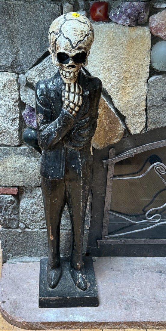 CARVED AND PAINTED SKELETON FIGURE, 10" X 10" X 43" (1 of 5)