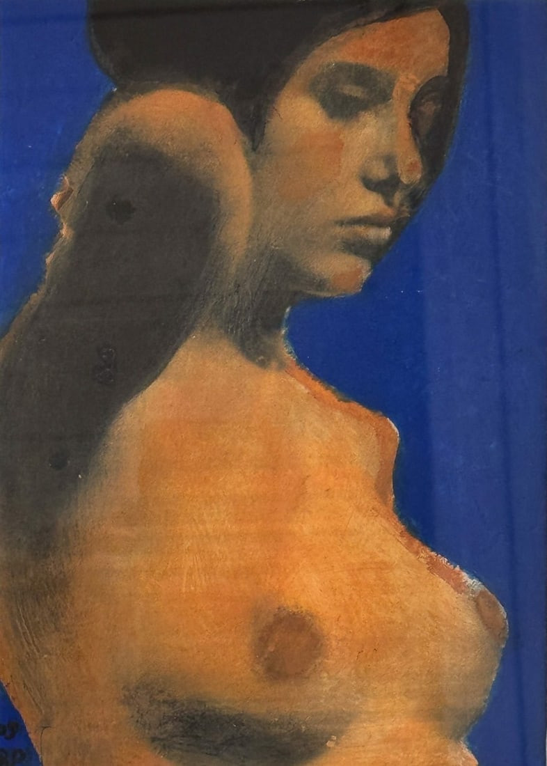 RICHARD PEPITONE ACRYLIC PAINT OVER C PRINT OF A WOMAN 9"X7": RICHARD PEPITONE ACRYLIC PAINT OVER C PRINT OF A WOMAN 9"X7"