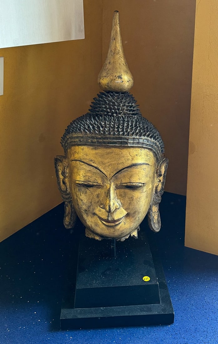 LARGE GILDED BRONZE ANTIQUE BUDDHA HEAD, 14" X 14" X 28" HEAD ONLY (1 of 8)