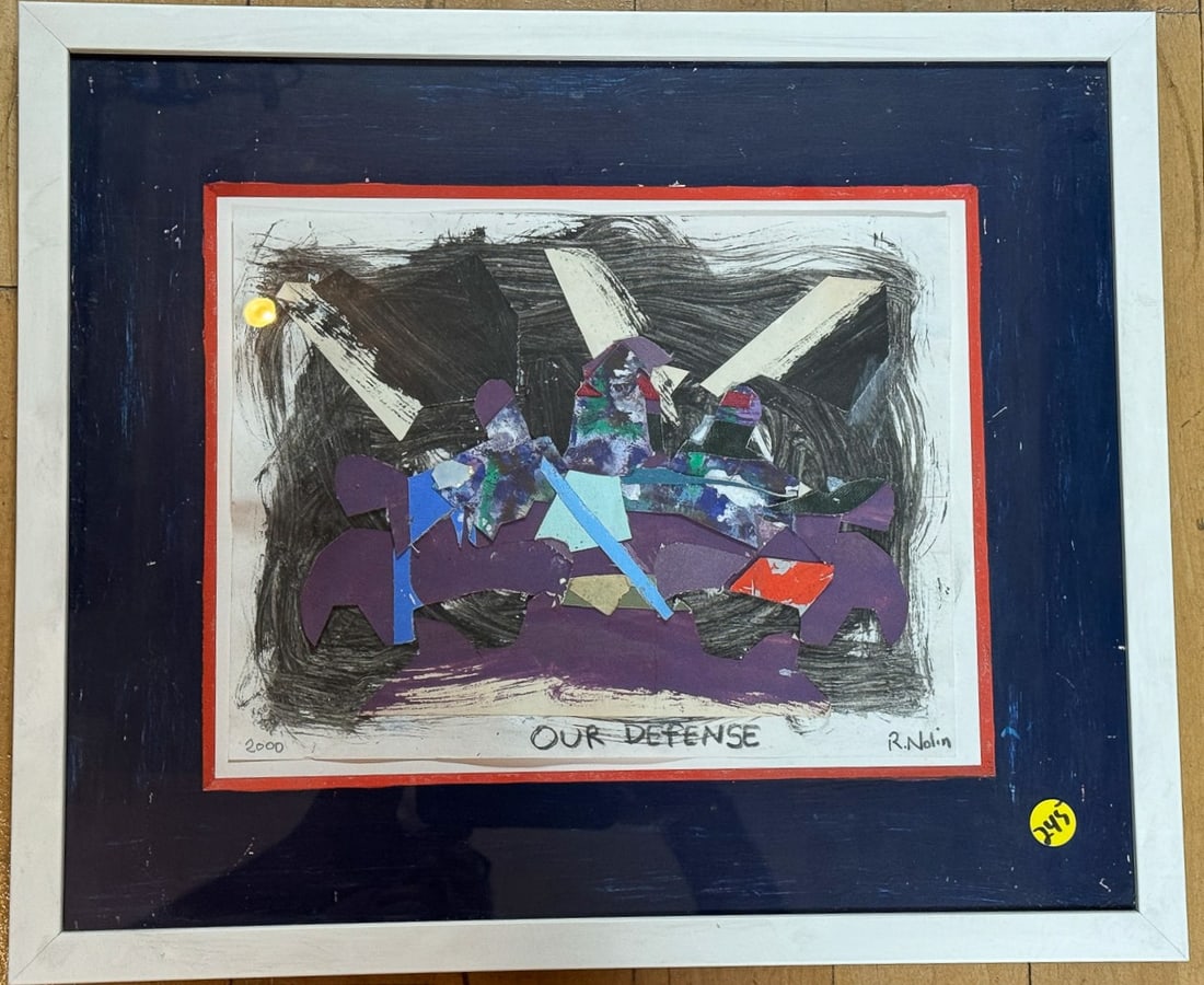 RAY NOLIN MIXED MEDIA PAINTING "OUR DEFENSE" 14"X 12" (1 of 3)