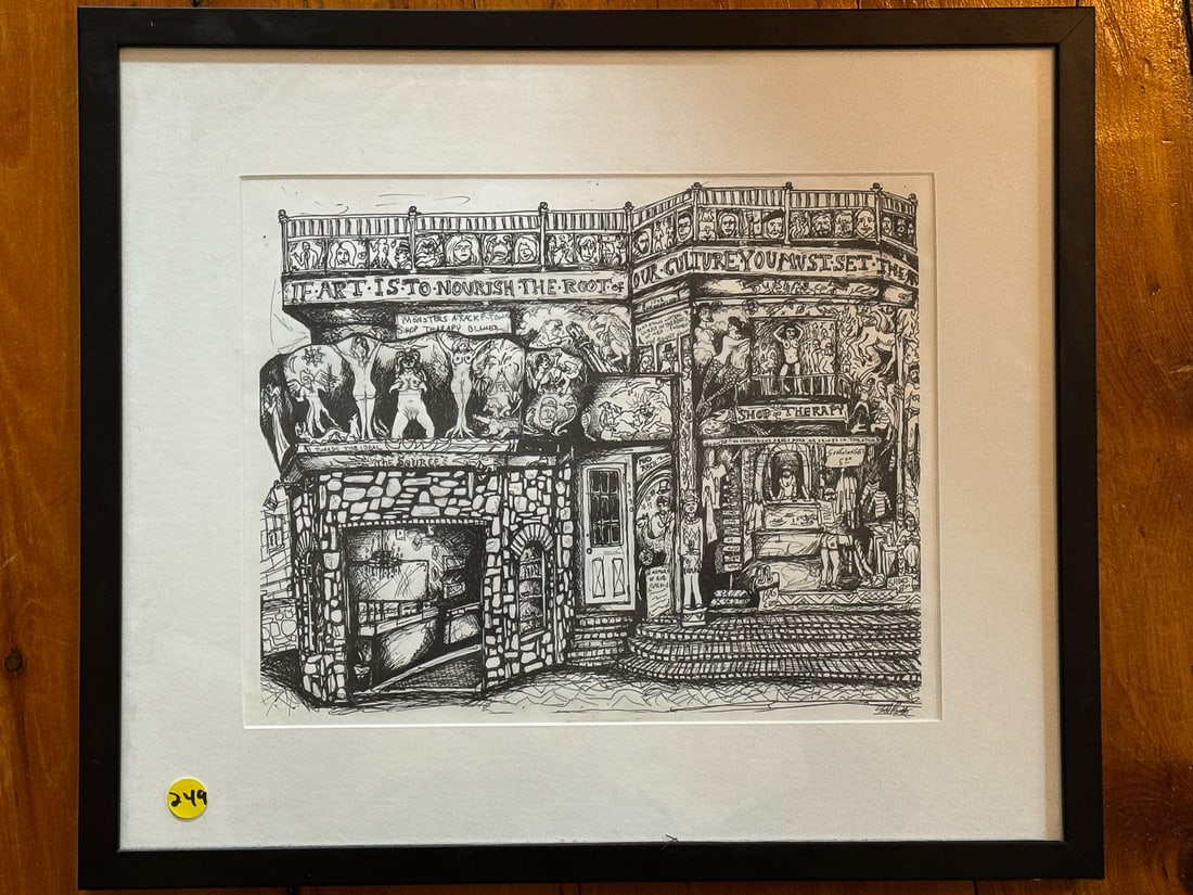 RICH AHERN PEN AND INK OF SHOP THERAPY 18" X 16" (1 of 5)