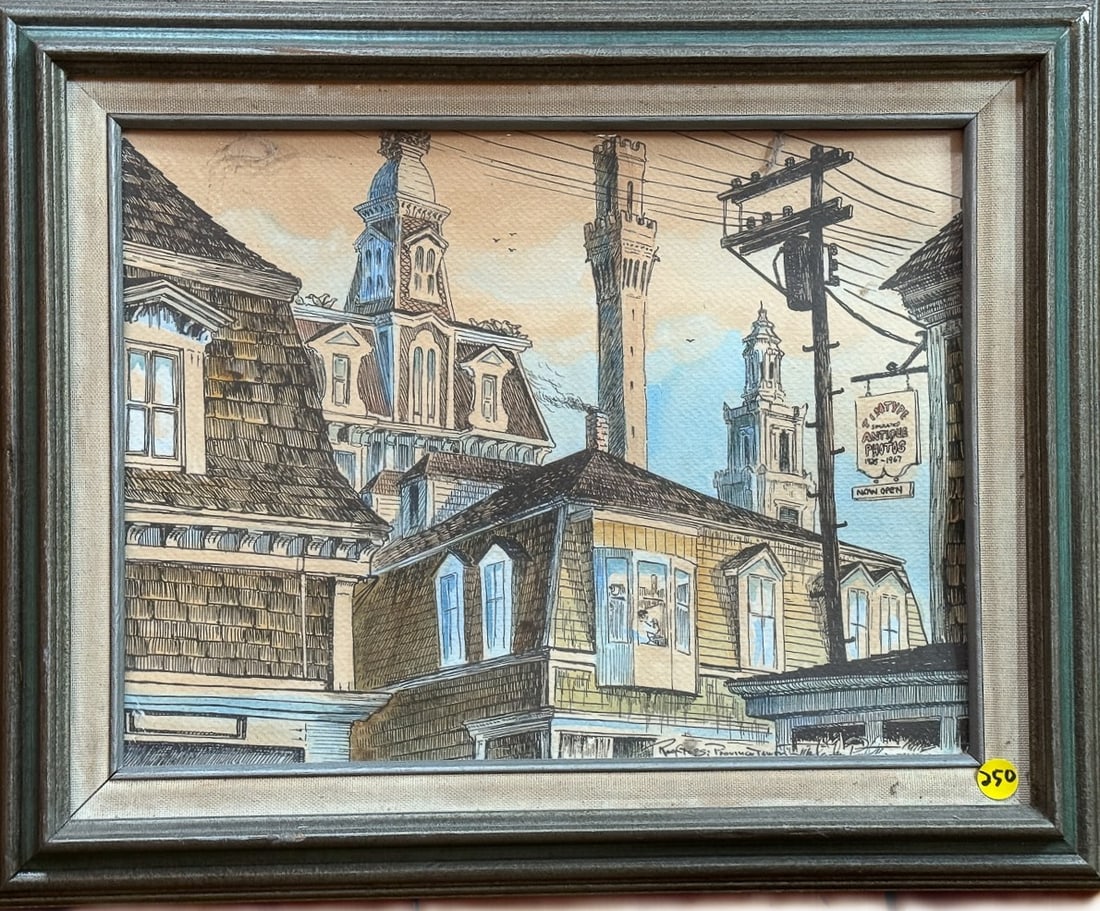 PEN AND INK AND WATERCOLOR OF PROVINCETOWN 18" X 16" (1 of 5)