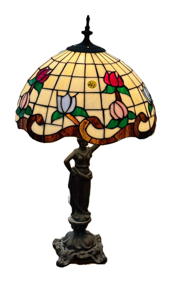 FIGURAL STAINED GLASS LAMP, 23" X 14" (1 of 3)