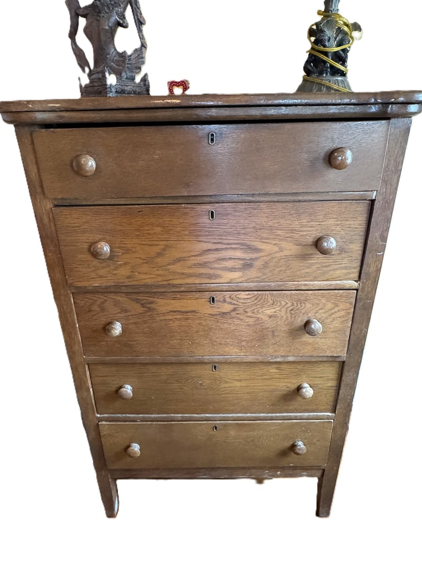 OAK 5 DRAWER CHEST, 31" X 11" X 48" (1 of 3)