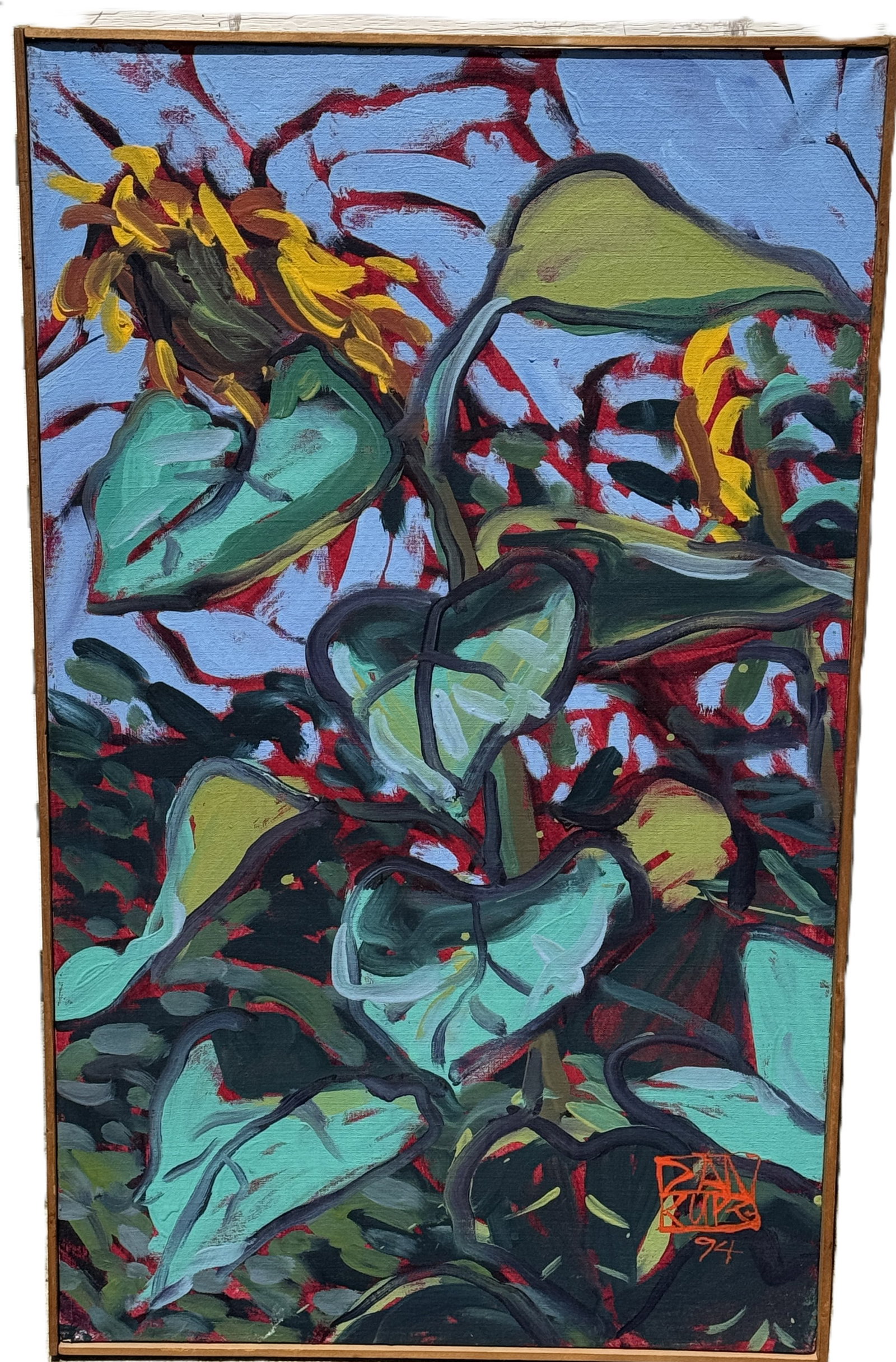 SUNFLOWER IV" DANIEL WADE RUPE 1952. ACRYLIC ON CANVAS 19" X 31 (1 of 8)