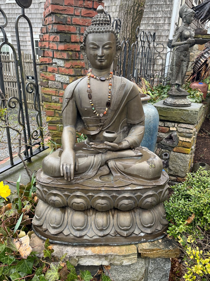 SEATED CAST BRONZE BUDDHA, 24" X 17" X 39": SEATED CAST BRONZE BUDDHA, 24" X 17" X 39"