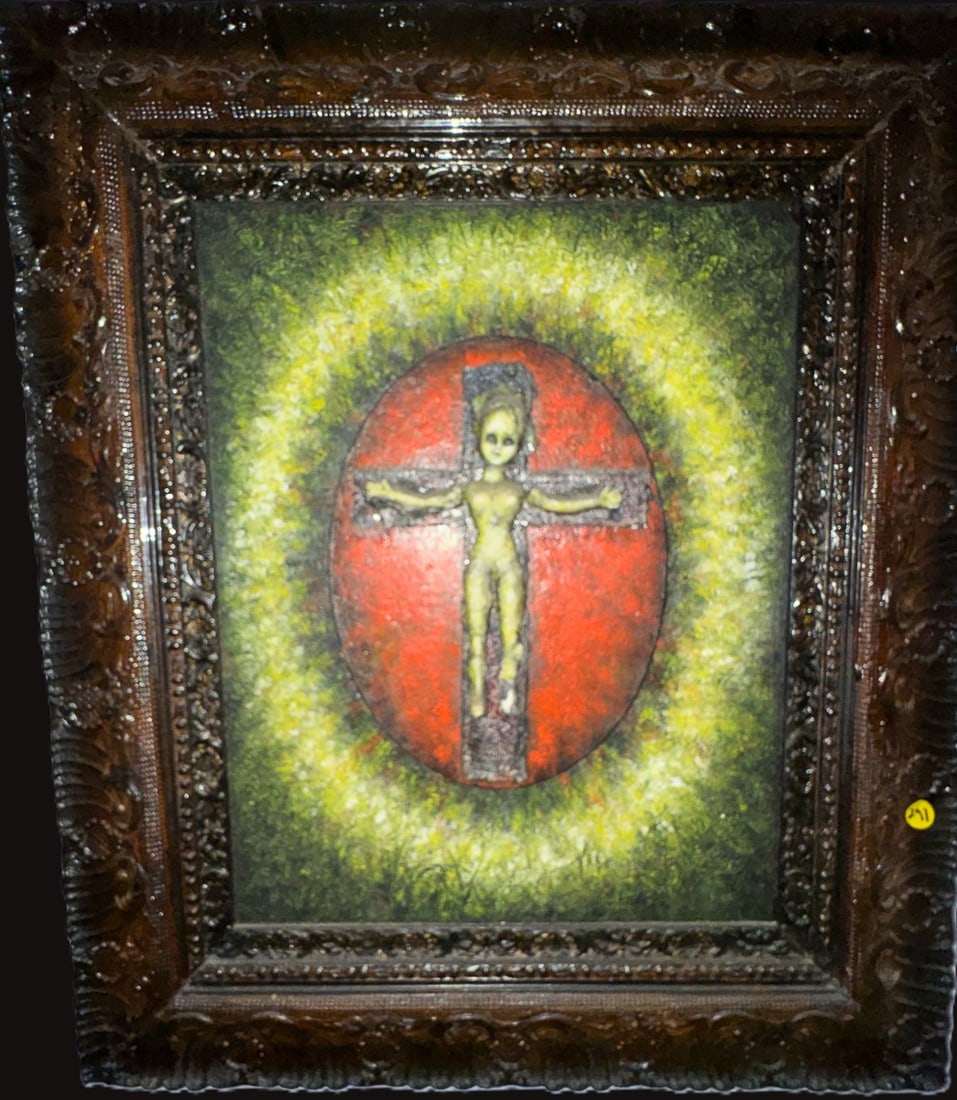DOLL ON CRUCIFIX 24" X 20": DOLL ON CRUCIFIX 24" X 20"