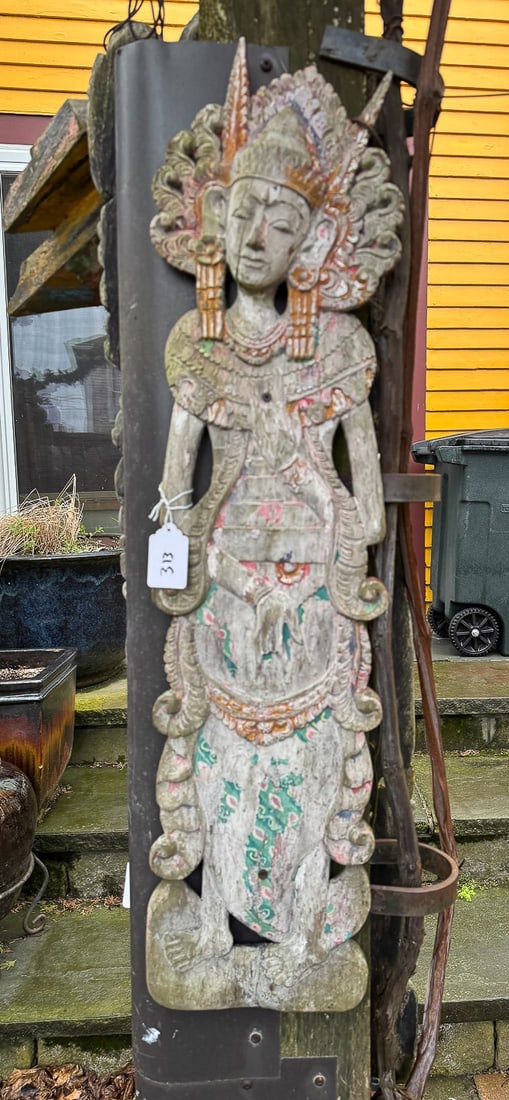 2 CARVED AND PAINTED THAI PLAQUES, 32" X 9" AND 32" X 4" (1 of 2)
