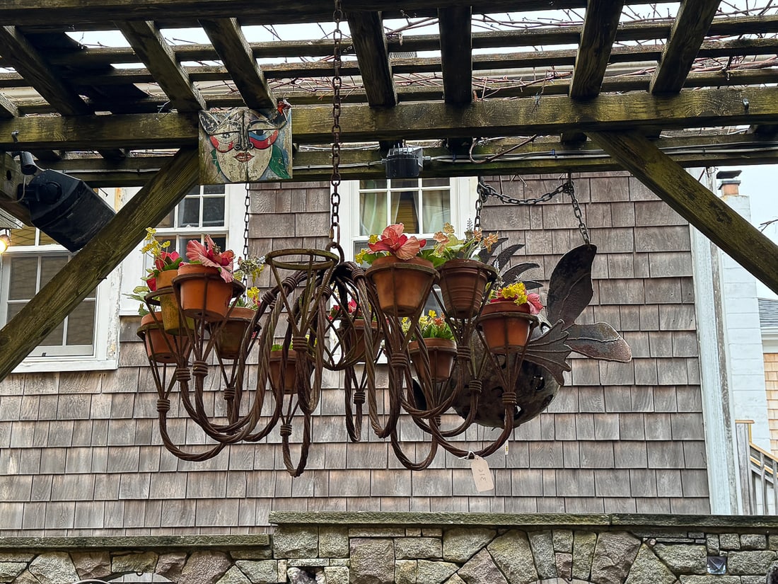 MICHAEL KACERGIS 1944-2023 WROUGHT IRON CHANDELIER OR PLANTER, 30" X 21" (1 of 2)