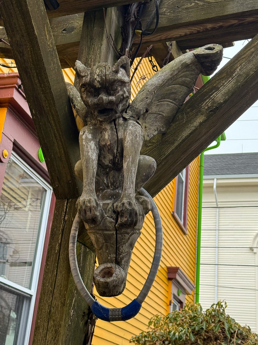 CARVED WOOD GARGOYLE, 30" X 20" X 16" (1 of 4)