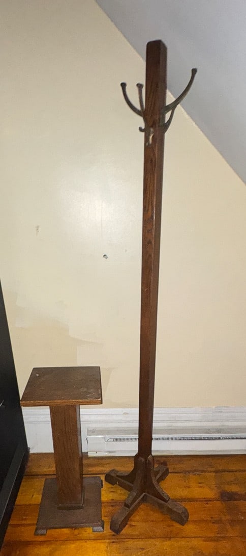 OAK COAT RACK AND STAND 74"T, 24X10X10 (1 of 3)