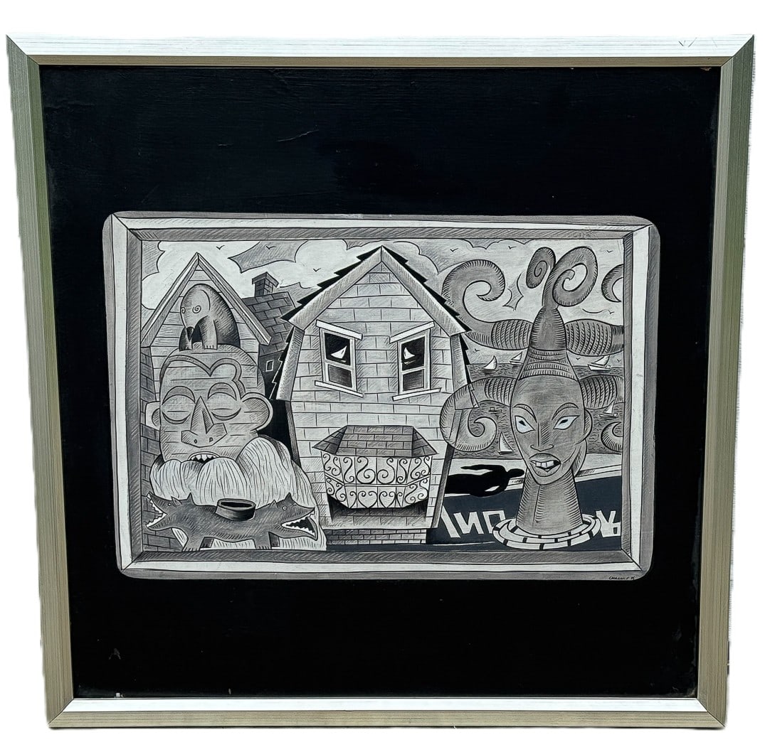 ARNIE CHARNICK OIL PAINTING ON BOARD 1995, 26" X 26": ARNIE CHARNICK OIL PAINTING ON BOARD 1995, 26" X 26"