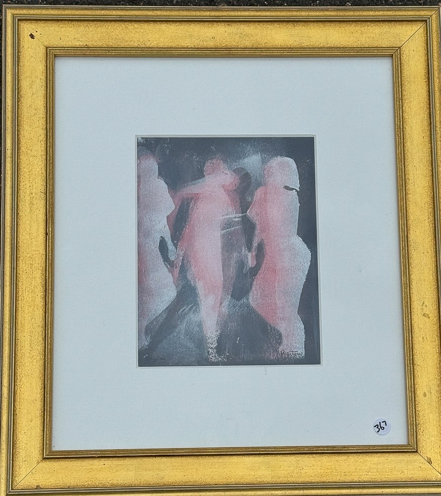 RICHARD PEPITONE "SISTERS POSING" 2015, 21" X 23.5" FRAMED AND 8.5" X 11" SIGHT: RICHARD PEPITONE "SISTERS POSING" 2015, 21" X 23.5" FRAMED AND 8.5" X 11" SIGHT