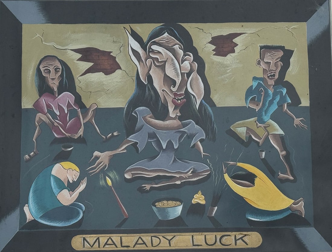 ARNIE CHARNICK "MALADY LUCK" MIXED MEDIA ON PAPER, 25" X 19" FRAMED AND 18" X 13.5" SIGHT (1 of 7)