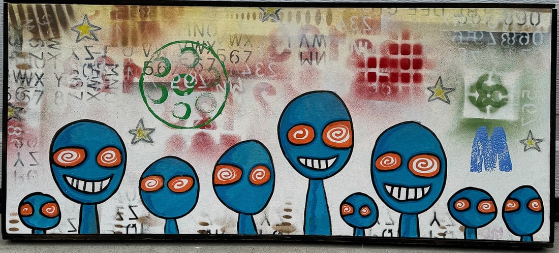 JOEY MARS "FAMILY" OIL ON CANVAS, 12.5" X 28.5": JOEY MARS "FAMILY" OIL ON CANVAS, 12.5" X 28.5"
