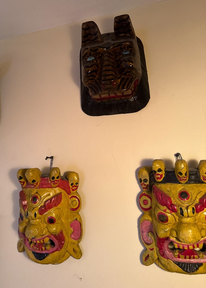 5 CARVED WOOD MASKS, 11" X 9" X 7" (1 of 4)