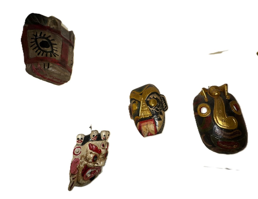 4 CARVED WOOD MASKS, 14" X 12" X 6" AND SMALLER (1 of 3)