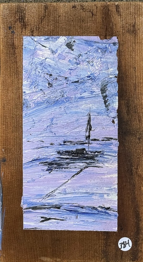 DR DREAD (DOUGLAS BLAMY) OIL ON BOARD OF A BOAT IN PROVINCETOWN HARBOR, 8.25" X 14.5": DR DREAD (DOUGLAS BLAMY) OIL ON BOARD OF A BOAT IN PROVINCETOWN HARBOR, 8.25" X 14.5"