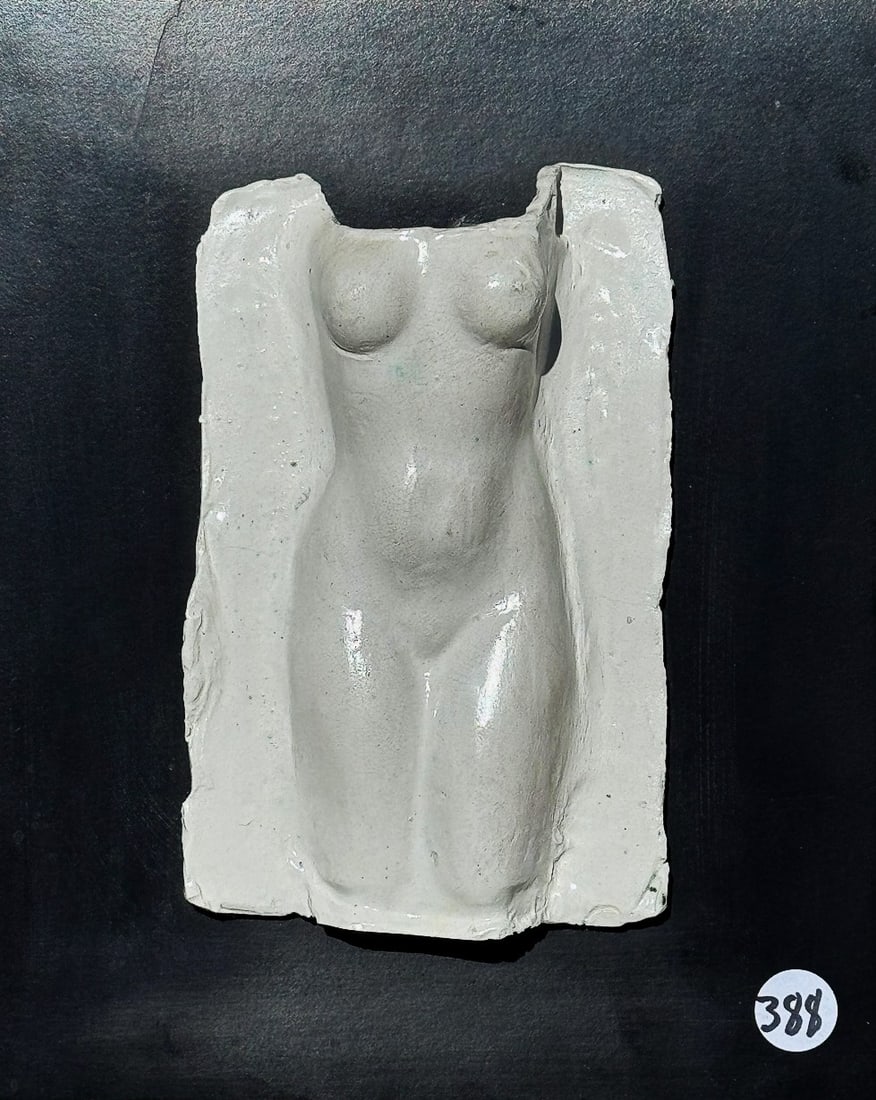 RICHARD PEPITONE RAKU CERAMIC BUST ON BOARD 1988, 10" X 8.5" (1 of 5)