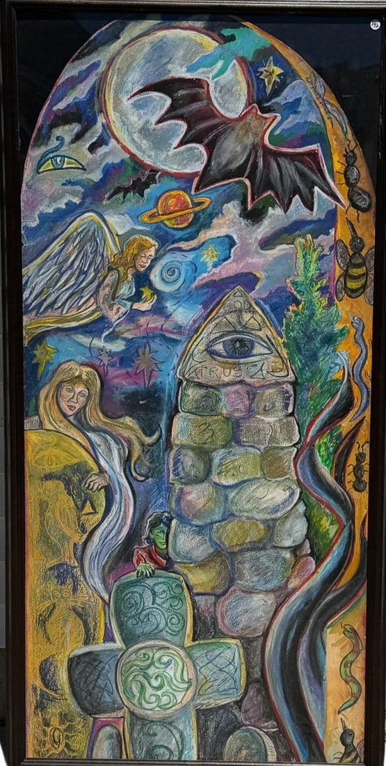 ROSEMARY GESSECK "FULL MOON" PASTEL ON PAPER, 32" X 63": ROSEMARY GESSECK "FULL MOON" PASTEL ON PAPER, 32" X 63"