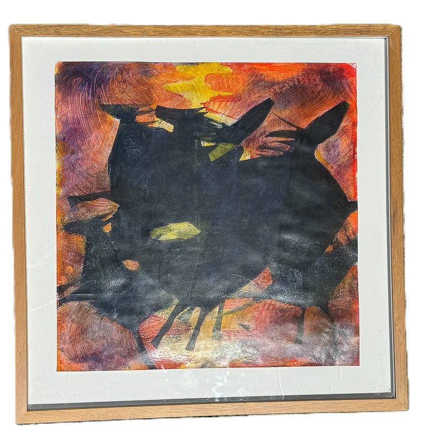 RICHARD PEPITONE "WILD #1" ACRYLLIC WASH ON PAPER, 25" X 25": RICHARD PEPITONE "WILD #1" ACRYLLIC WASH ON PAPER, 25" X 25"
