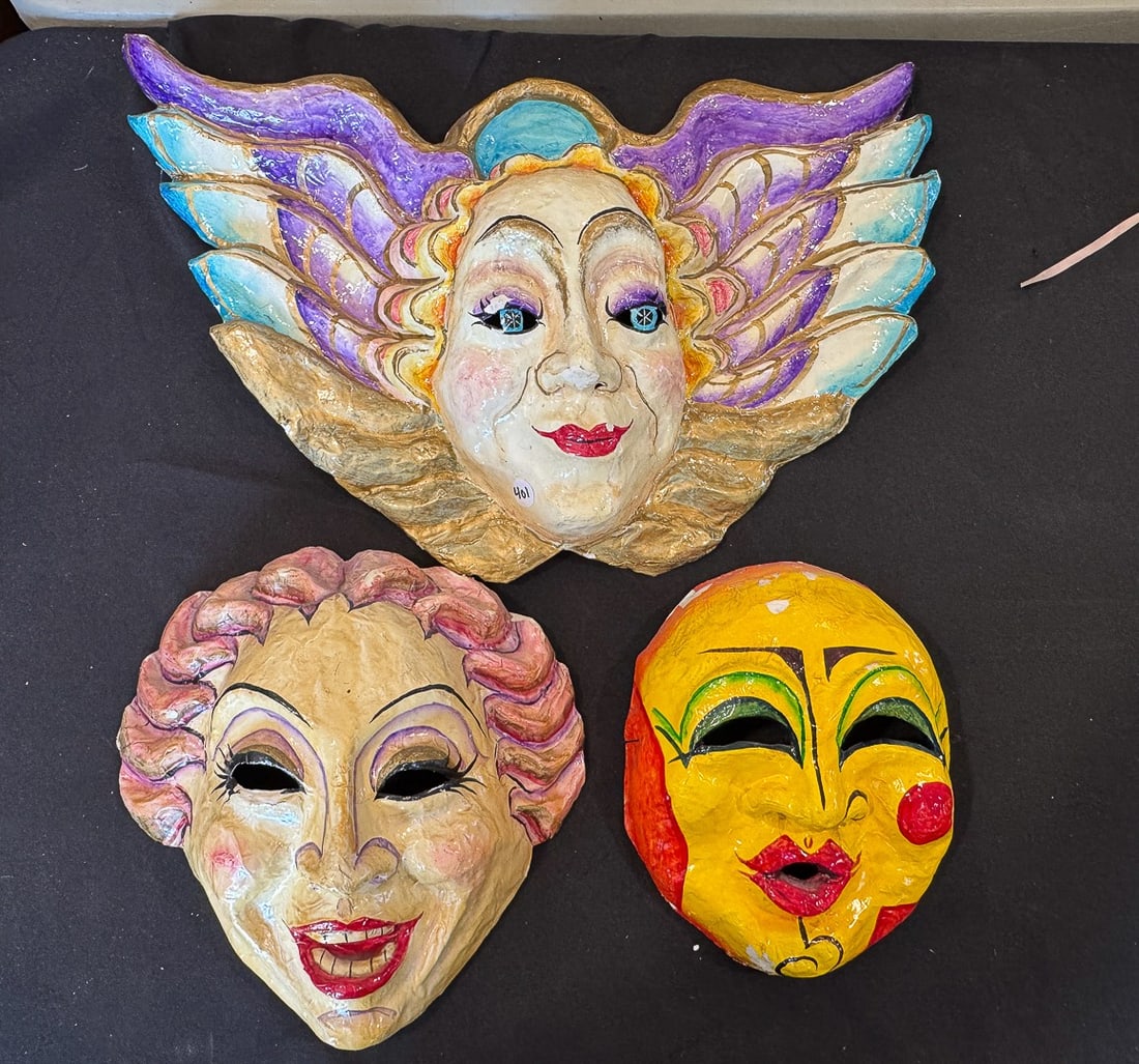 3 MEXICAN PAPER MARCHE MASKS, 15" X 25" AND SMALLER (1 of 6)