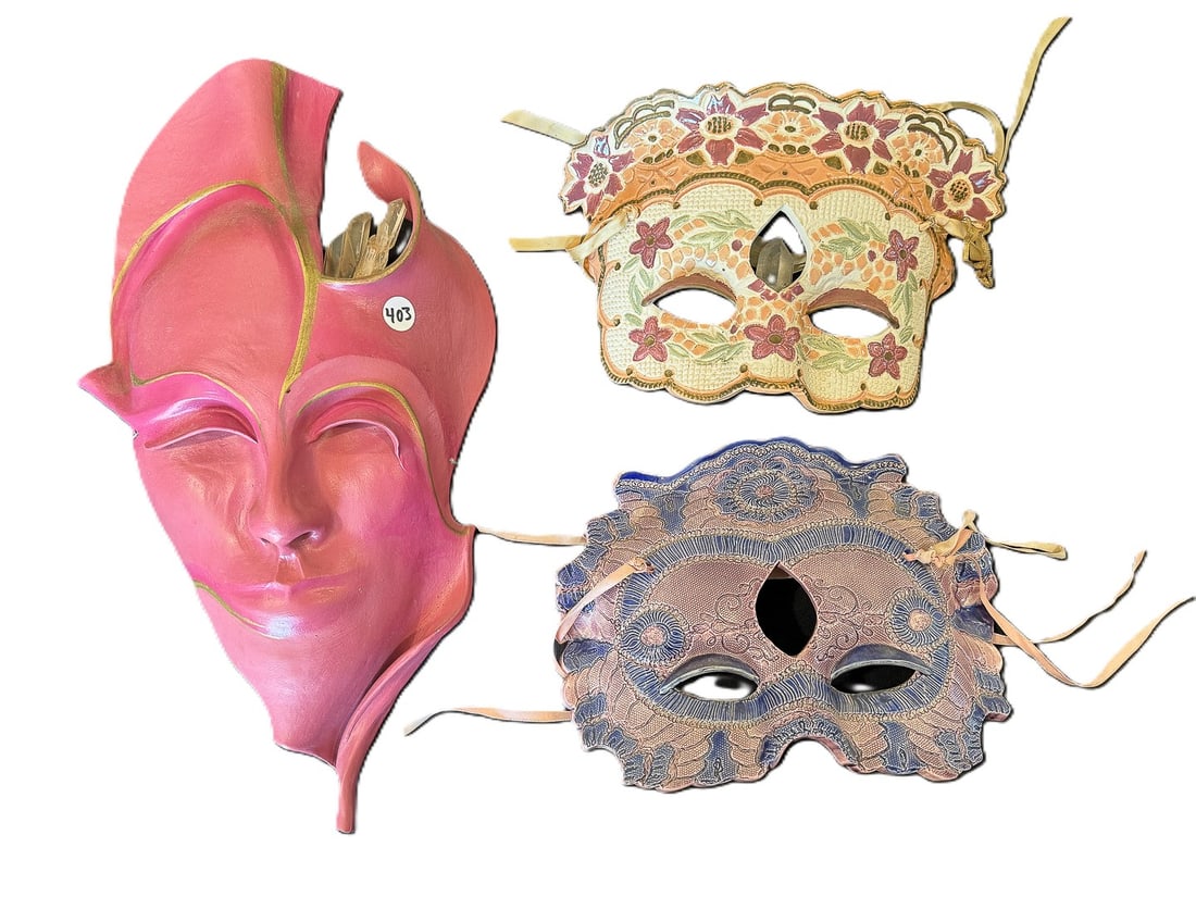 3 HANDMADE POTTERY MASKS SIGNED TOBY, 18" X 3.5" X 10" AND SMALLER (1 of 6)