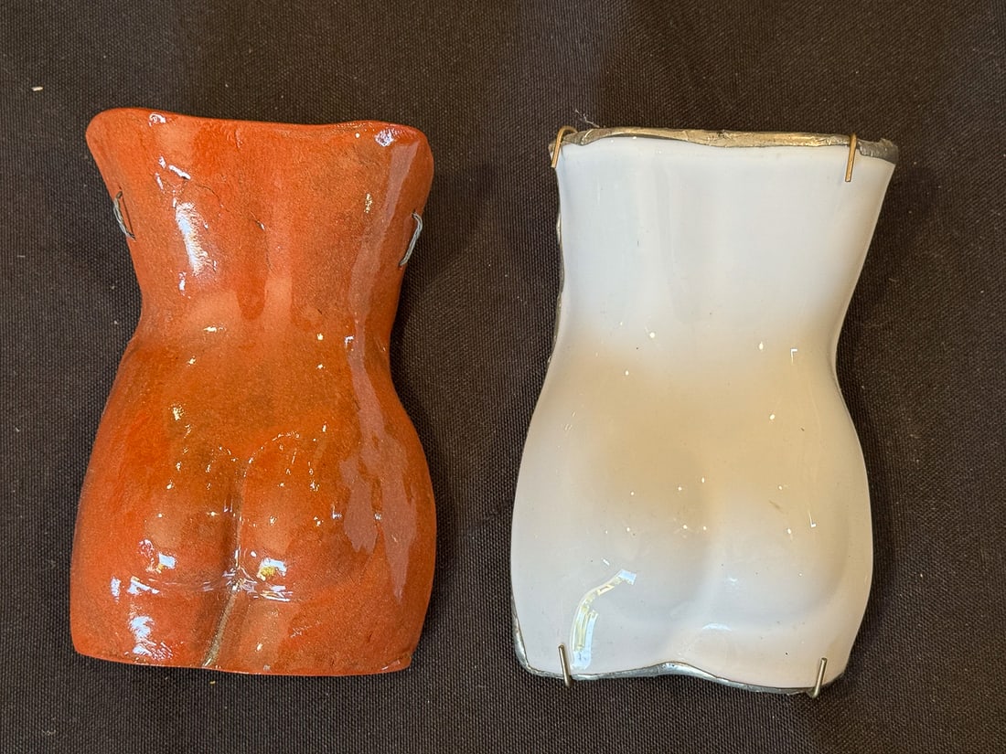 RICHARD PEPITONE BUSTS OF DERRIERE, ONE POTTERY AND ONE STAINED GLASS, 3.5" X 2" X 5" (1 of 5)