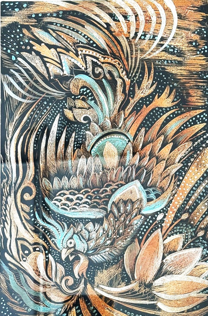 PAINT ON PAPER OF ROOSTER, UNSIGNED. 11.5" X 16" FRAMED AND 7" X 11" SIGHT: PAINT ON PAPER OF ROOSTER, UNSIGNED. 11.5" X 16" FRAMED AND 7" X 11" SIGHT