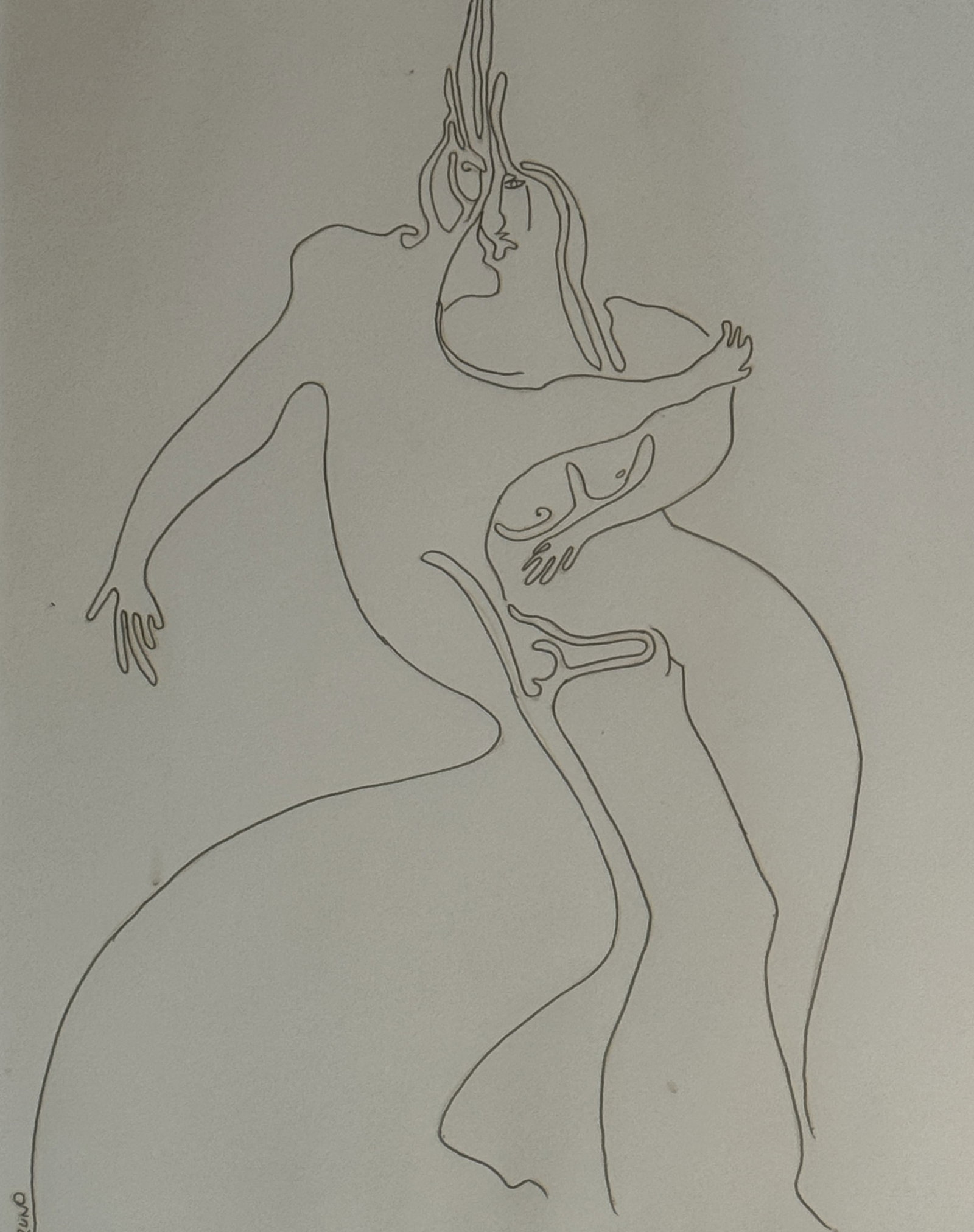 PAT BRUNO, "COUPLE AS ONE" LINE DRAWING ON PAPER 18" X 22" (1 of 4)