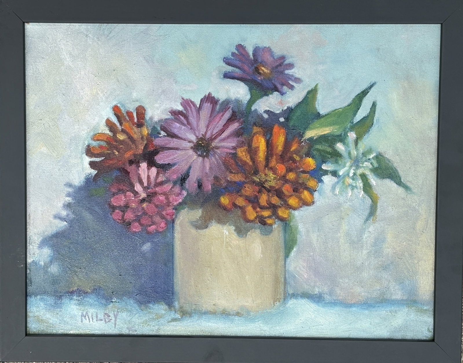 FRANK MILBY , " ROSES" OIL ON CANVAS , SIGNED, 18" X 22.5" , 15.5" X 20": FRANK MILBY , " ROSES" OIL ON CANVAS , SIGNED, 18" X 22.5" , 15.5" X 20"