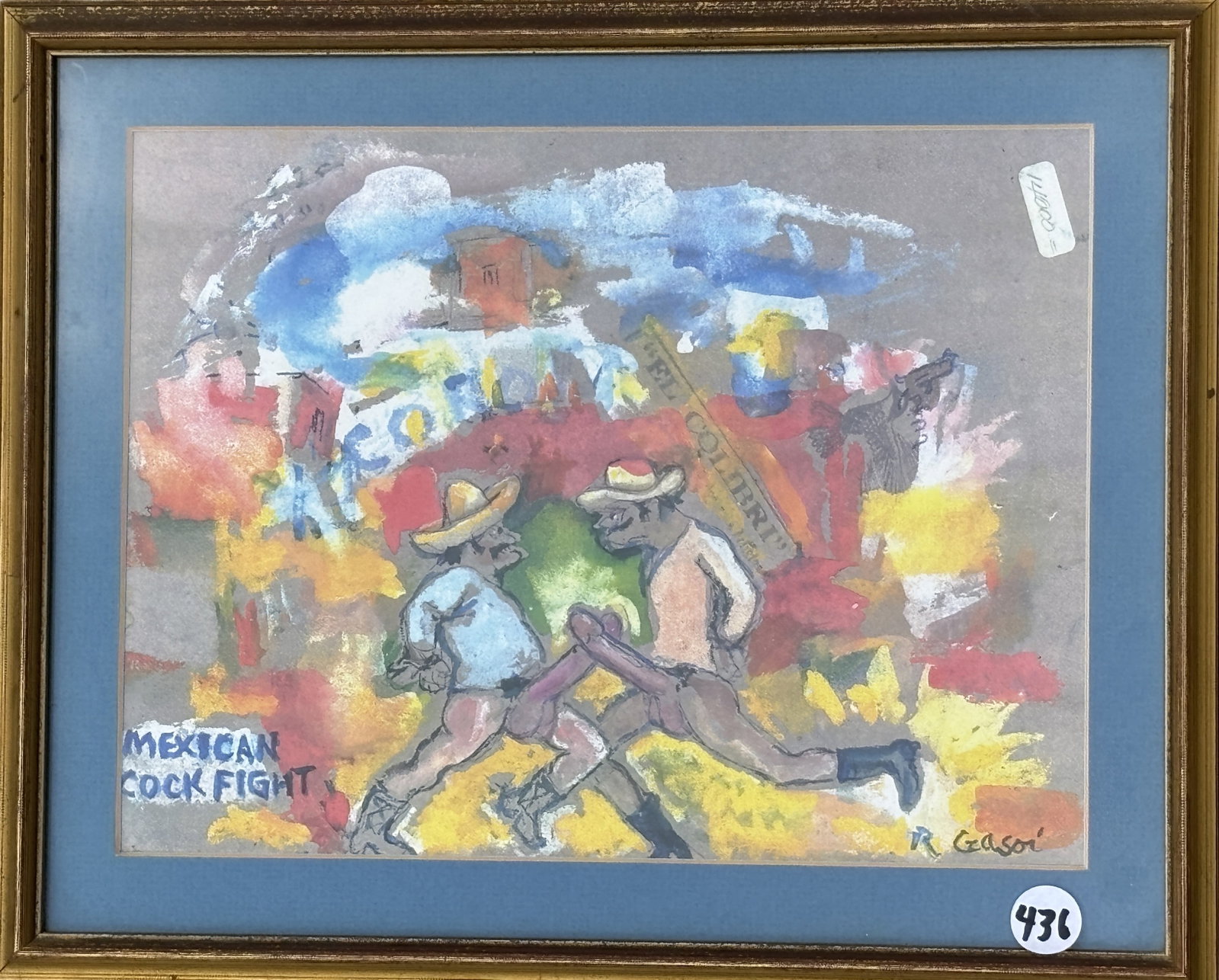 ROBERT GASOI, "MEXICAN COCK FIGHT" MIXED MEDIA ON PAPER, 13.5" X 11", 8.5" X 10": ROBERT GASOI, "MEXICAN COCK FIGHT" MIXED MEDIA ON PAPER, 13.5" X 11", 8.5" X 10"