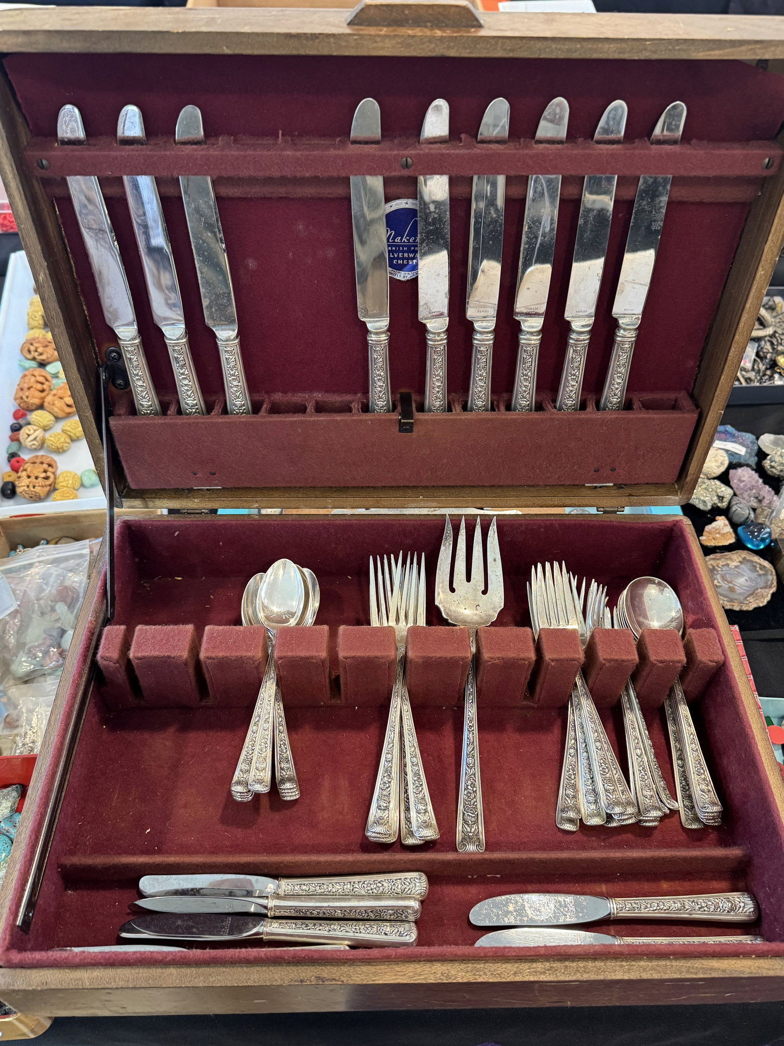 WATSON STERLING SILVER SERVICE IN WINDSOR ROSE PATTERN: WATSON STERLING SILVER SERVICE IN WINDSOR ROSE PATTERN