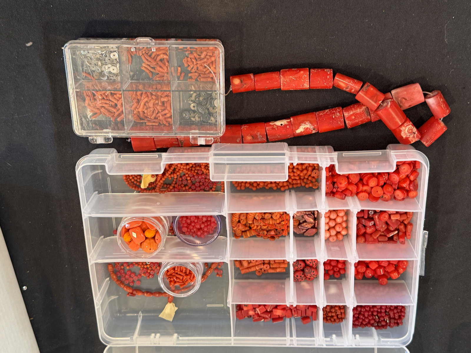 CORAL BEAD LOT VARIOUS COLORS AND SIZES, CANNOT GUARANTEE ALL BEADS ARE NATURAL OR UNDYED: CORAL BEAD LOT VARIOUS COLORS AND SIZES, CANNOT GUARANTEE ALL BEADS ARE NATURAL OR UNDYED