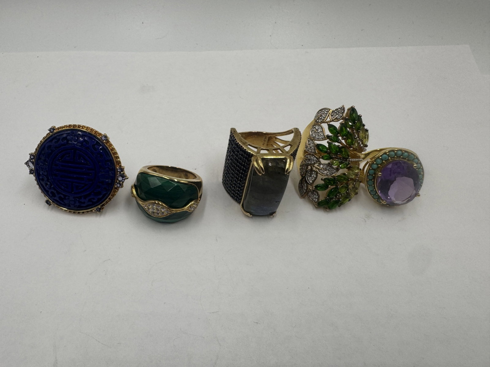 5 VERMEIL STERLING SILVER GEMSTONE RINGS: 5 VERMEIL STERLING SILVER GEMSTONE RINGS