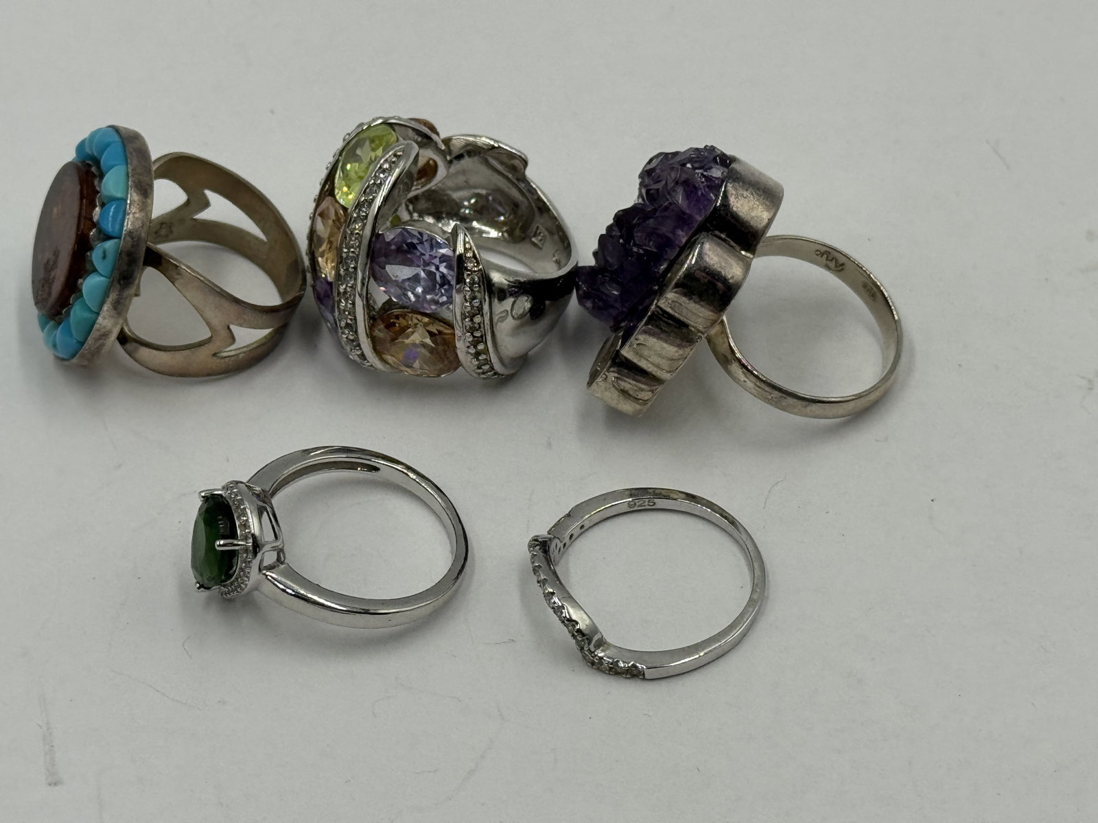 5 STERLING SILVER GEMSTONE RINGS 54 GRAMS - 4
