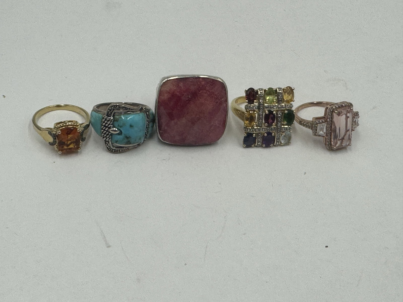 5 STERLING SILVER GEMSTONE RINGS: 5 STERLING SILVER GEMSTONE RINGS