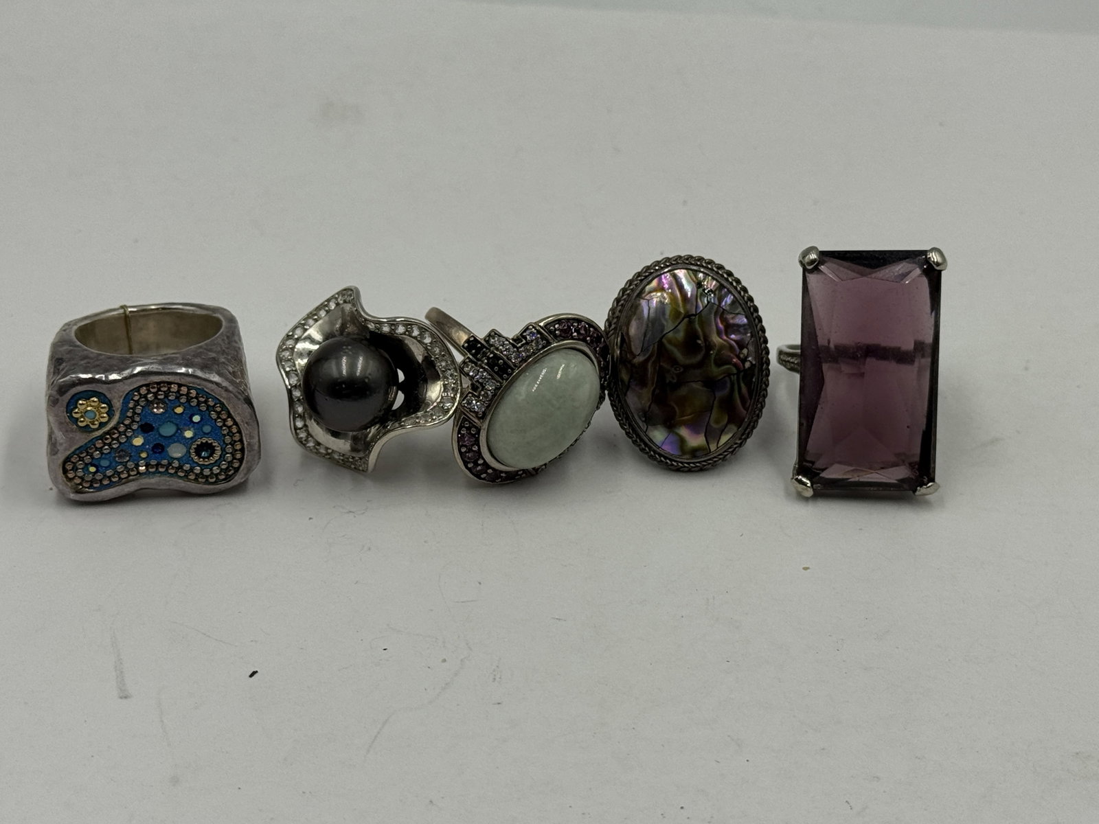 5 STERLING SILVER GEMSTONE RINGS: 5 STERLING SILVER GEMSTONE RINGS