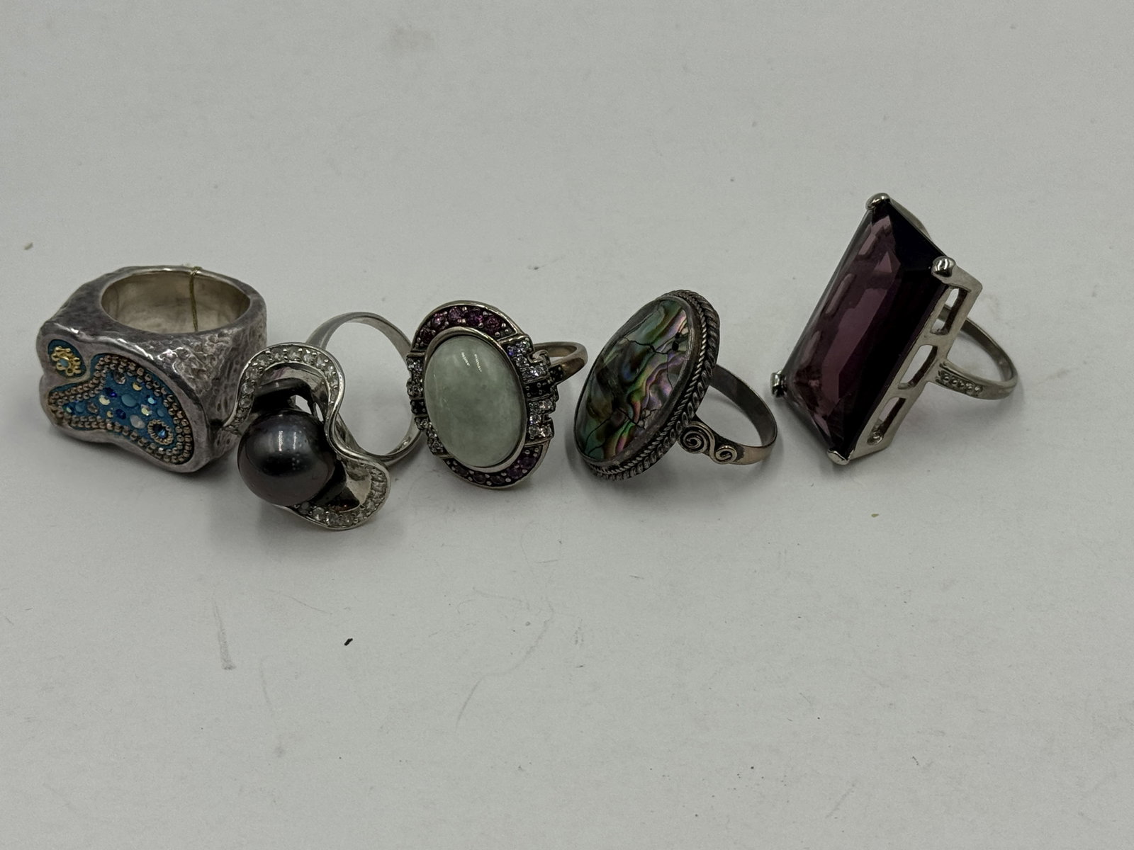 5 STERLING SILVER GEMSTONE RINGS 51 GRAMS - 3