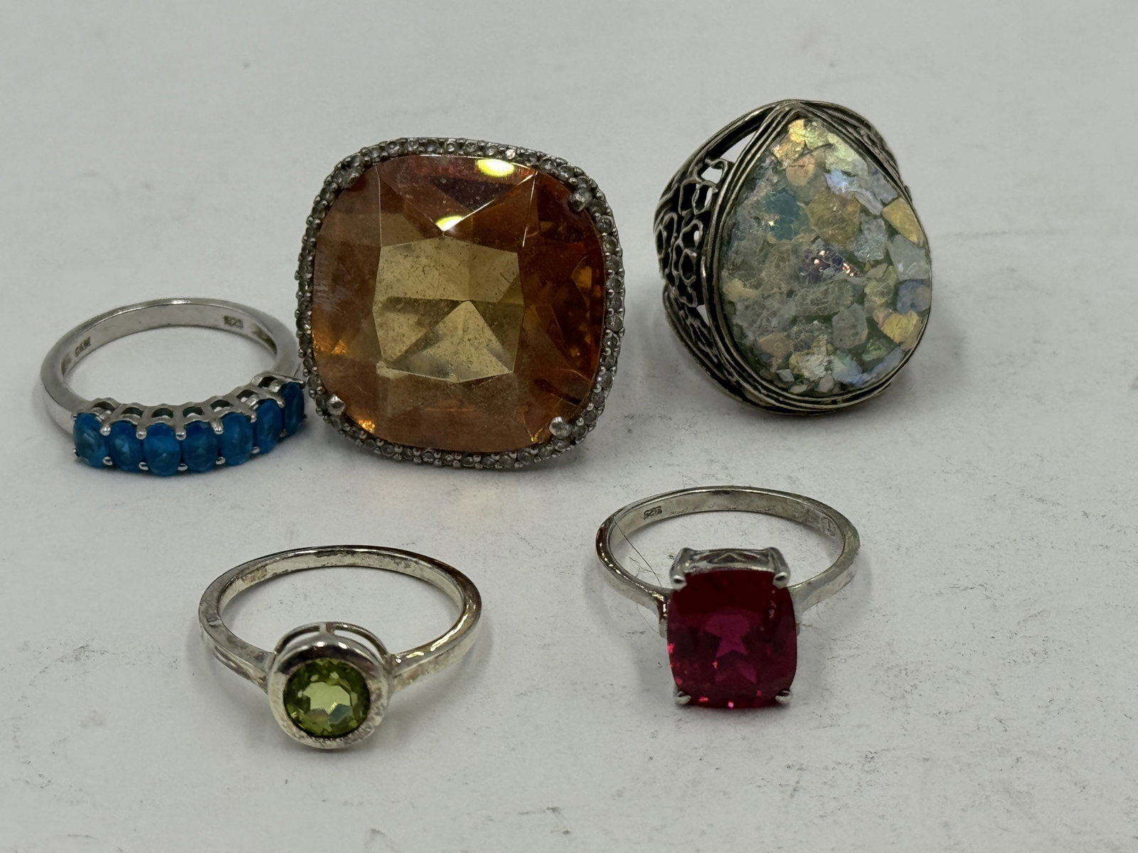 5 STERLING SILVER GEMSTONE RINGS 42 GRAMS - 2