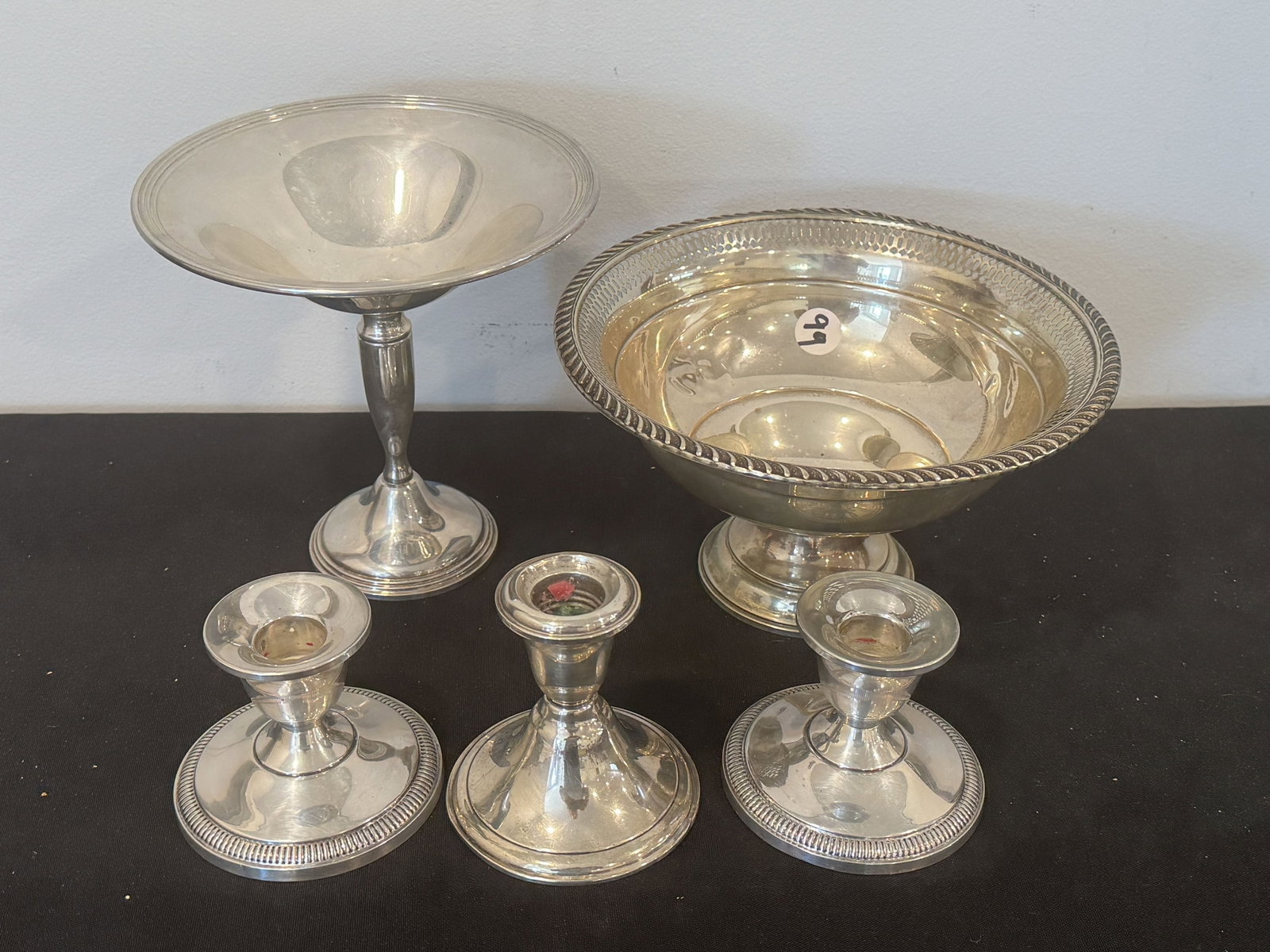 5 PIECES OF WEIGHTED STERLING SILVER, 40.3 OZT: 5 PIECES OF WEIGHTED STERLING SILVER, 40.3 OZT