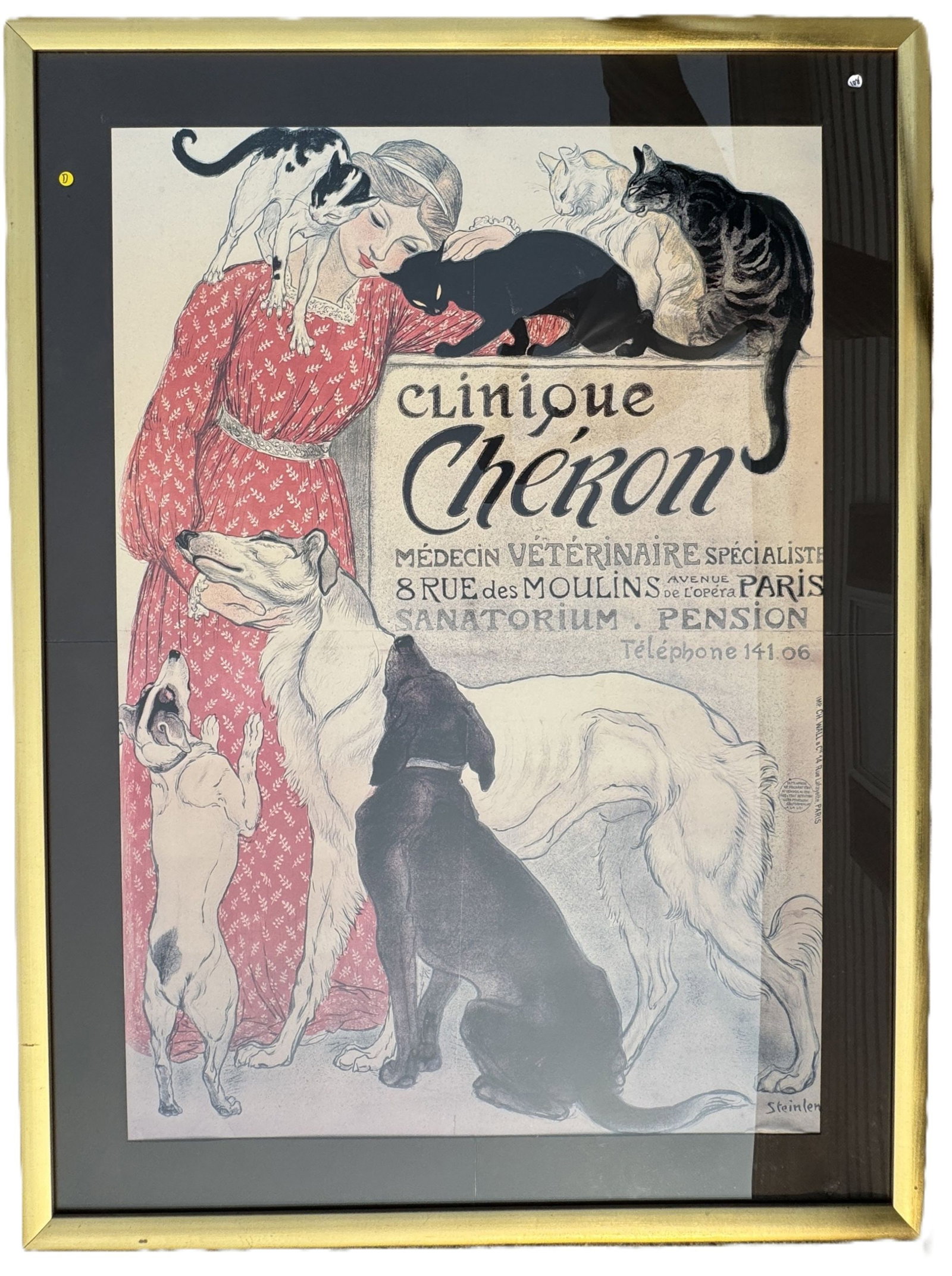 LARGE FRENCH THEATRE POSTER IN LEMON GOLD FRAME: LARGE FRENCH THEATRE POSTER IN LEMON GOLD FRAME