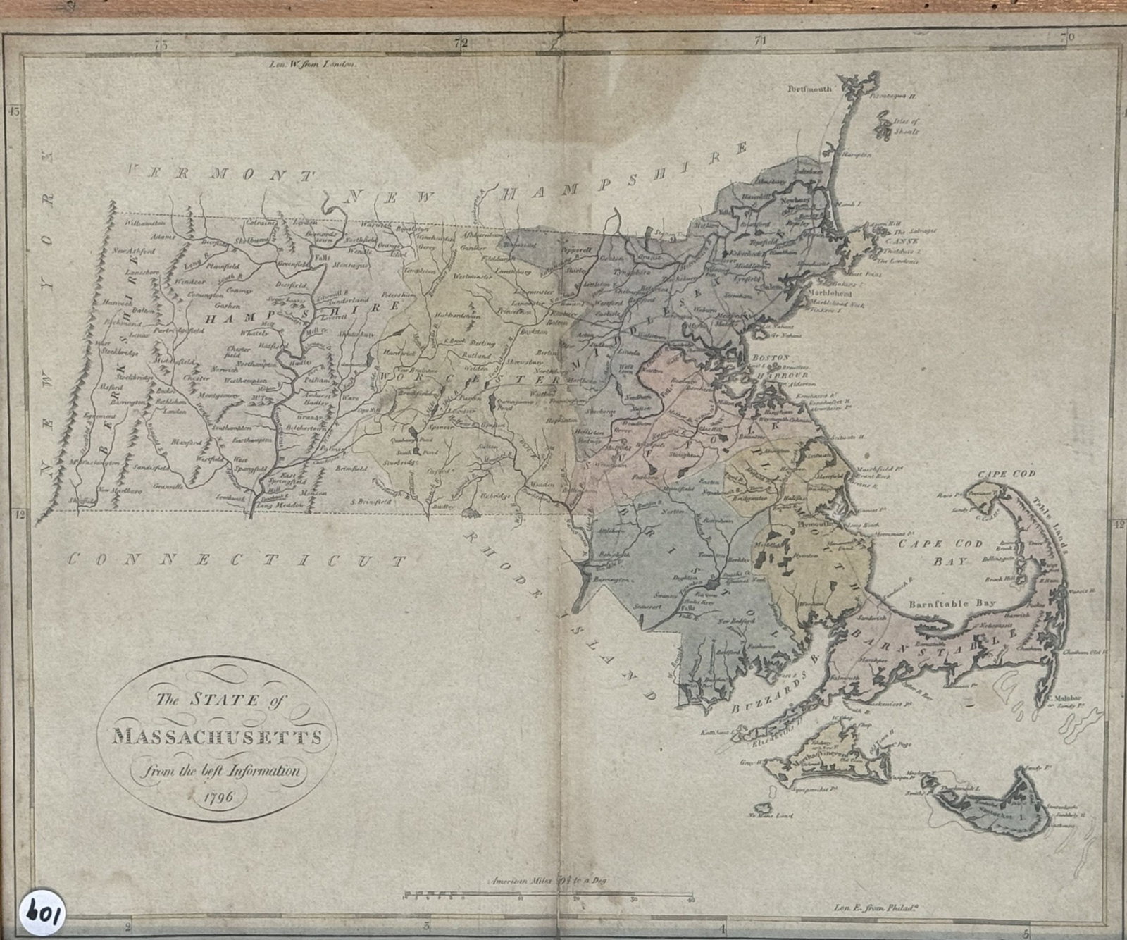1796 MAP OF MASSACHUSETTS (1 of 6)