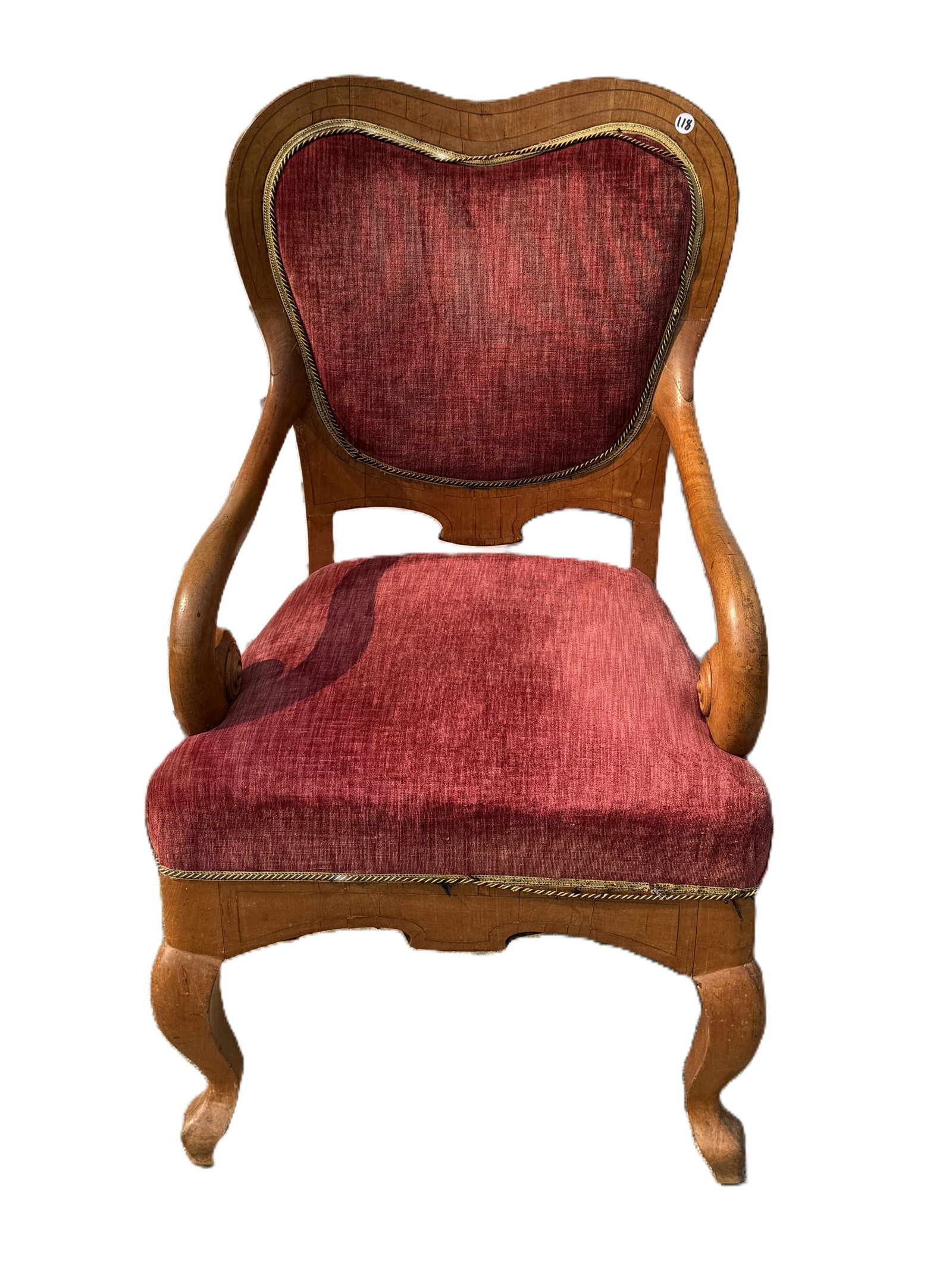 BIEDERMEIR ARMCHAIR W/ VELVET UPHOSLTERY: BIEDERMEIR ARMCHAIR W/ VELVET UPHOSLTERY