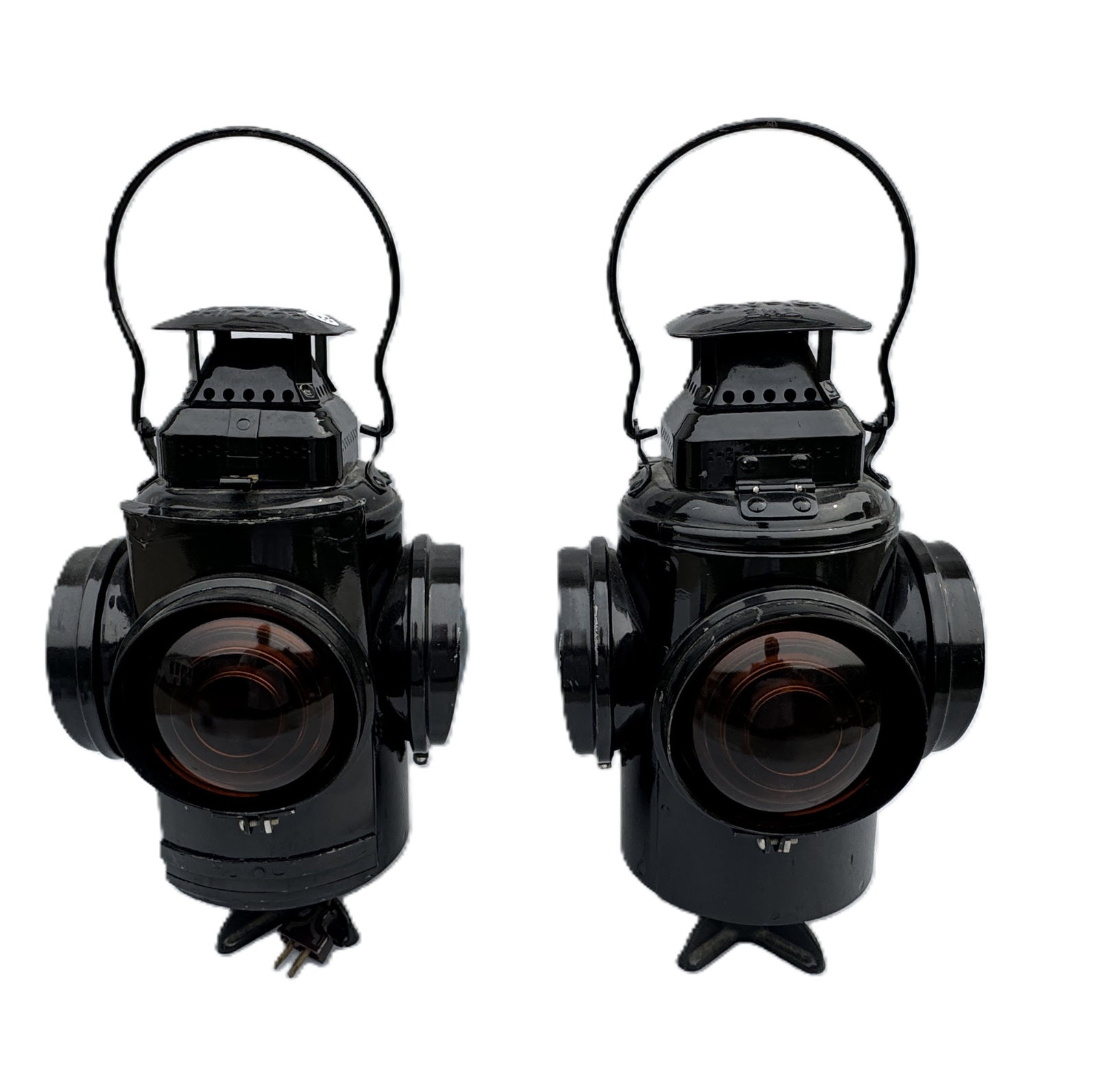 PAIR OF ADLAKE RAILROAD SIGNAL LANTERNS (CHICAGO) ELECTRIFIED, 9" X 9" X 17" (1 of 6)