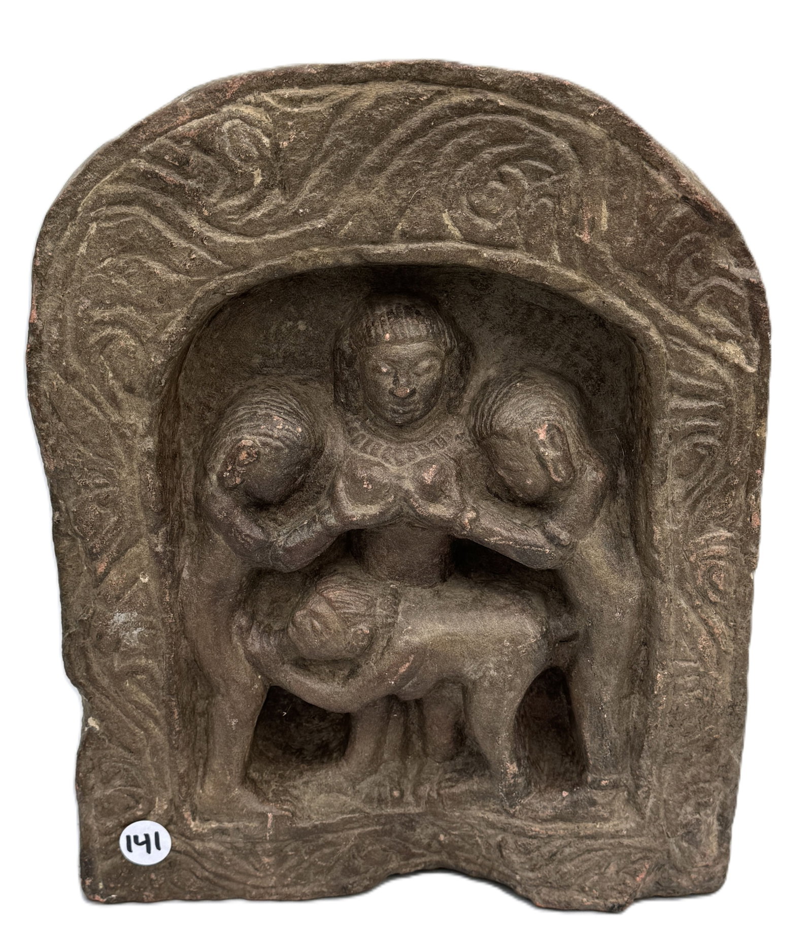 EARLY CARVED INDIAN STONE WITH EROTIC SCENE, 12.25" X 9.75" X 3.25" (1 of 4)