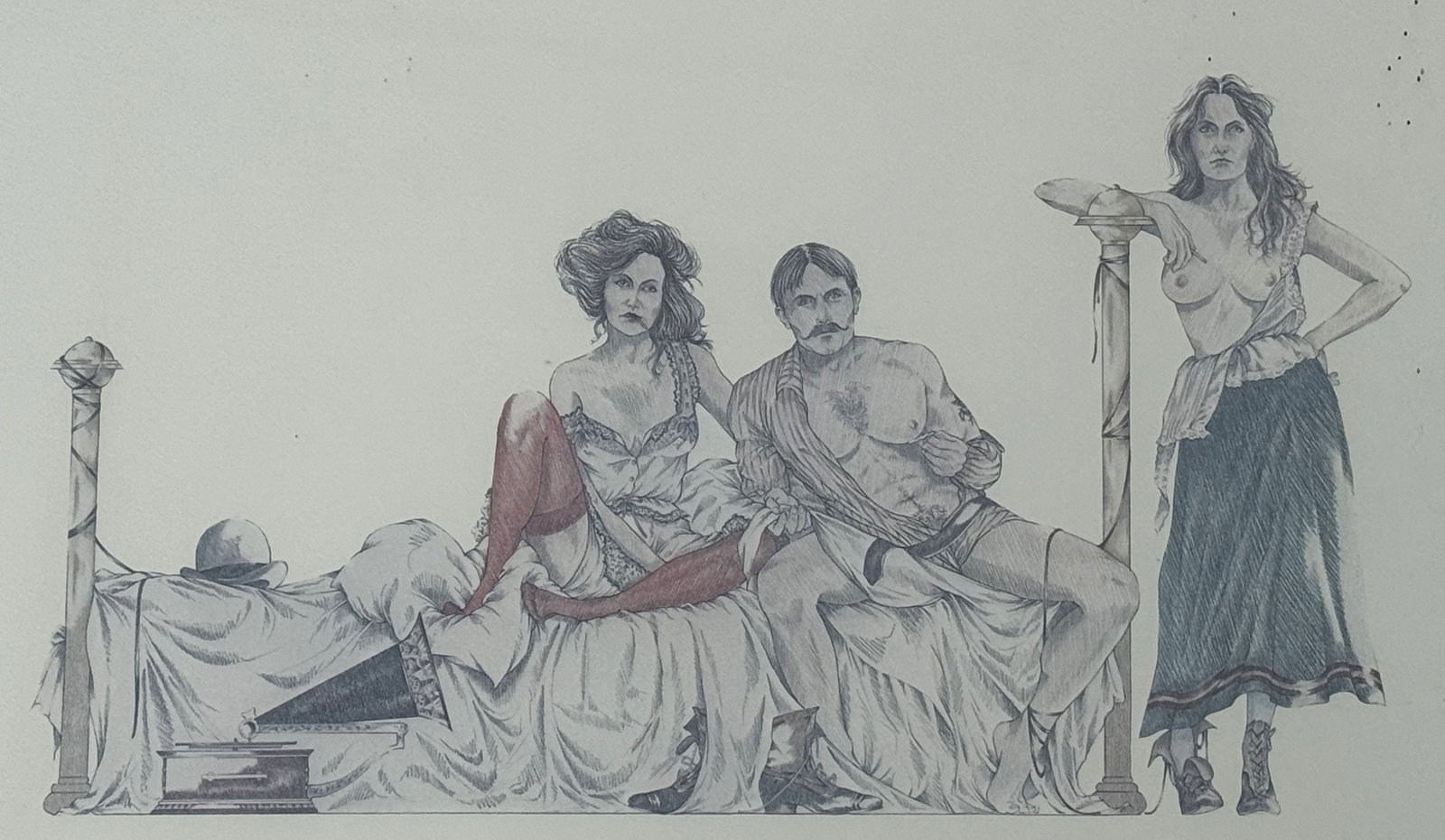 KAS SUBIE PRINT ON PAPER "BRASS TRAPPINGS" 1977. 34" X 26" FRAMED AND 27" X 15.5" SIGHT (1 of 8)