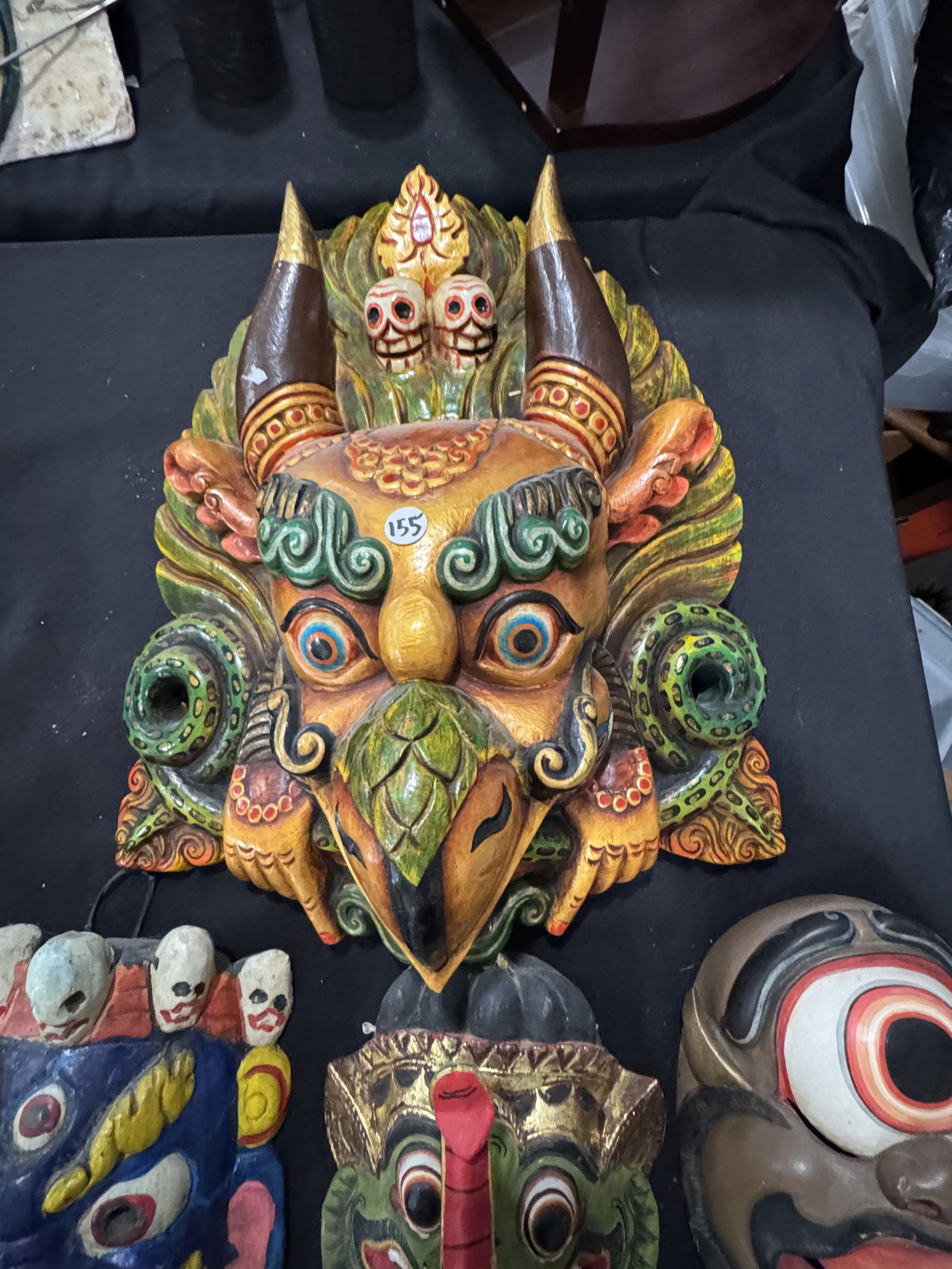 4 THAI CARVED MASKS 20" X 16" - 2